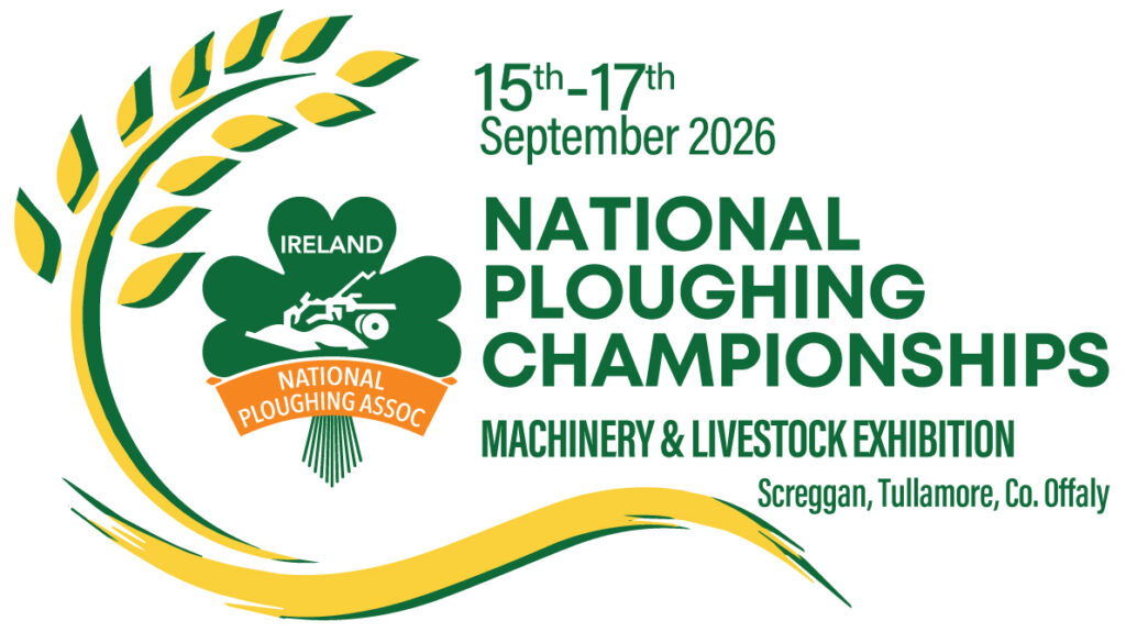 Logo for the 2026 National Ploughing Championships, Machinery & Livestock Exhibition, held 15-17 September in Screggan, Tullamore, County Offaly, Ireland—celebrating Irish agriculture at the National Ploughing Championships.